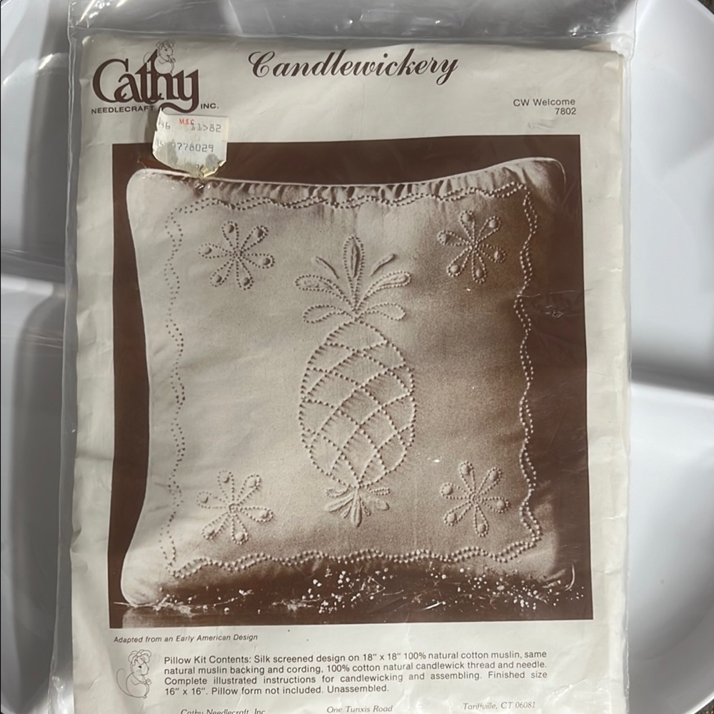 Vintage Cathy Needlework Candlewickery Pineapple Welcome Pillow Kit 16”‎ x 16”
